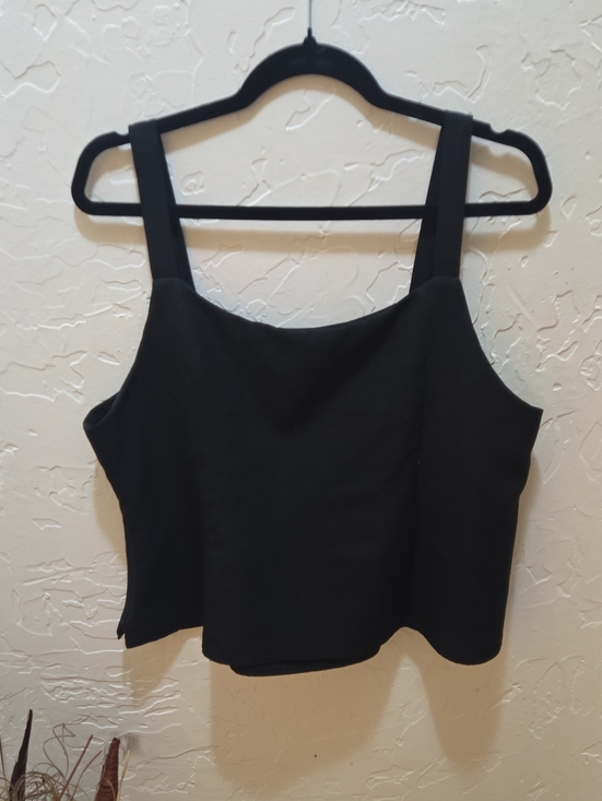 Tops - 3/$10 Square Neck Dressy Side Zip Black Cropped Tank Top